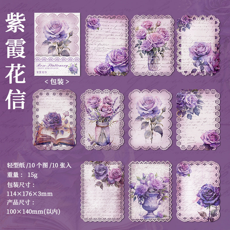 10Pcs Rose Theme Scrapbook Paper MGXJ