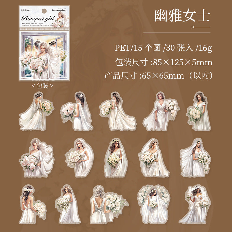 30 Pcs Girl PET Stickers HJSN