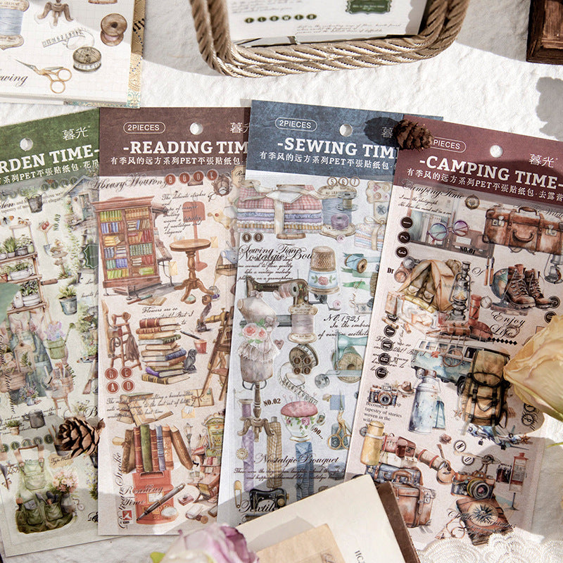 2 Pcs Vintage PET Stickers YJFDYF