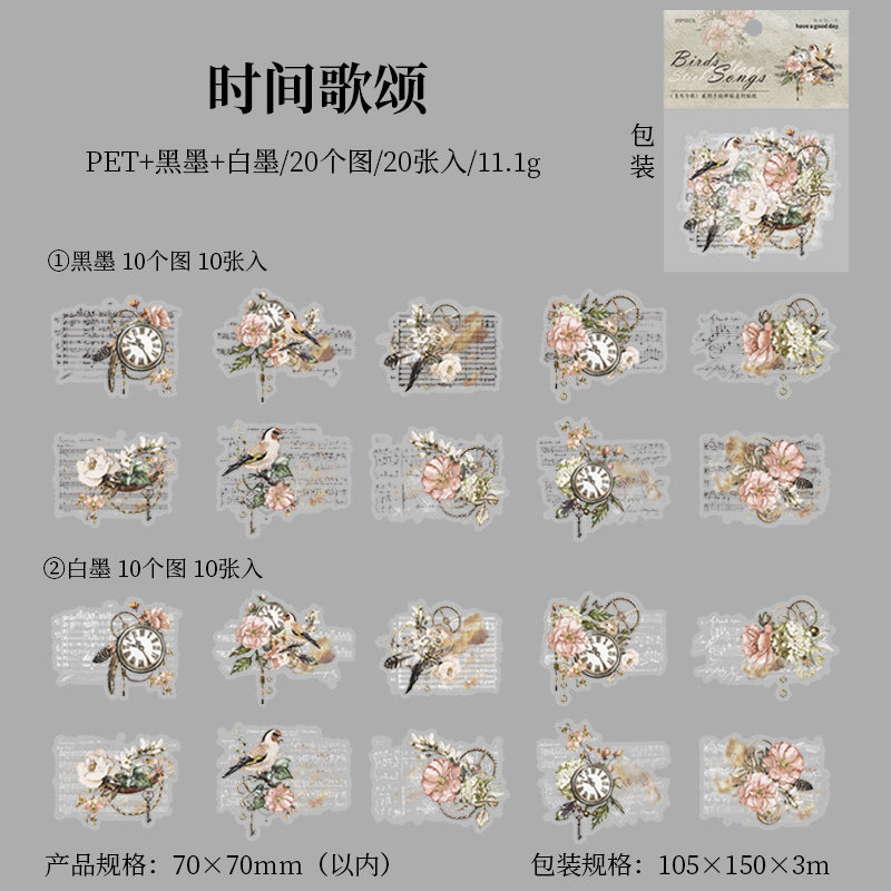 20pcs PET Bird Stickers FNYG