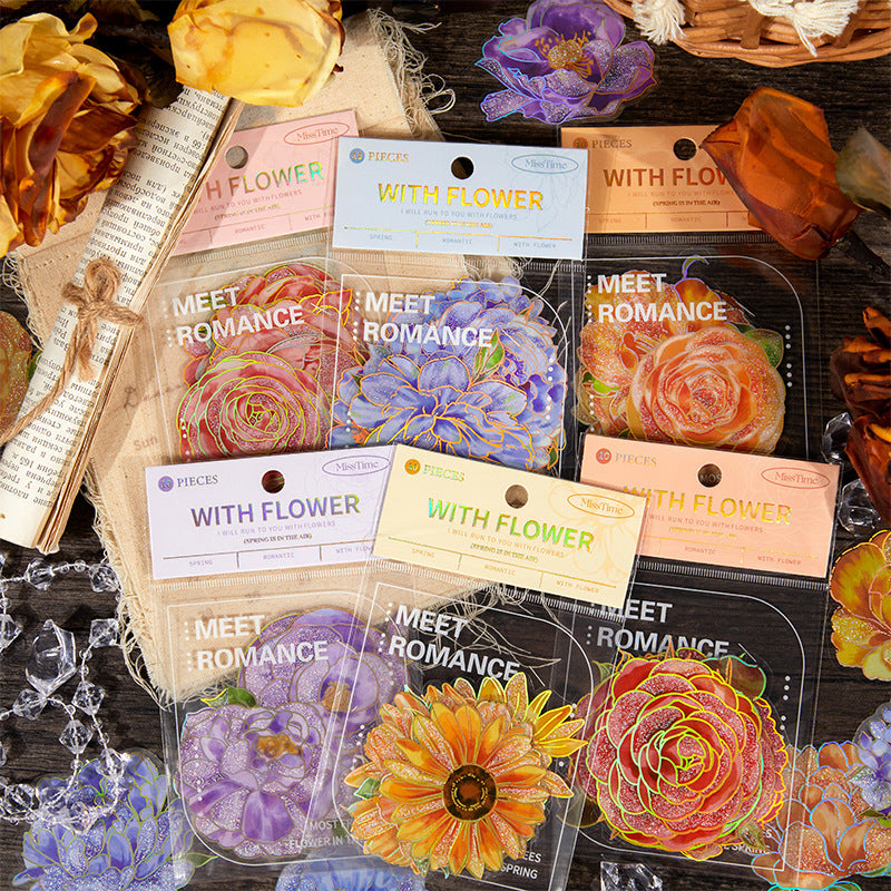 10pcs Flowers PET Stickers HYQY
