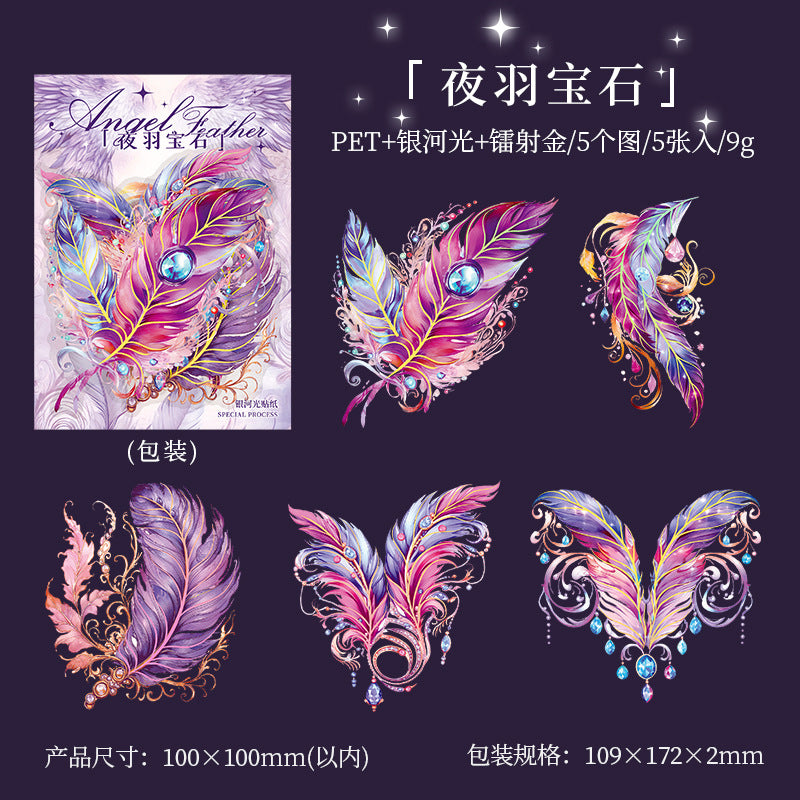 5 Pcs Feather PET Stickers TSZY
