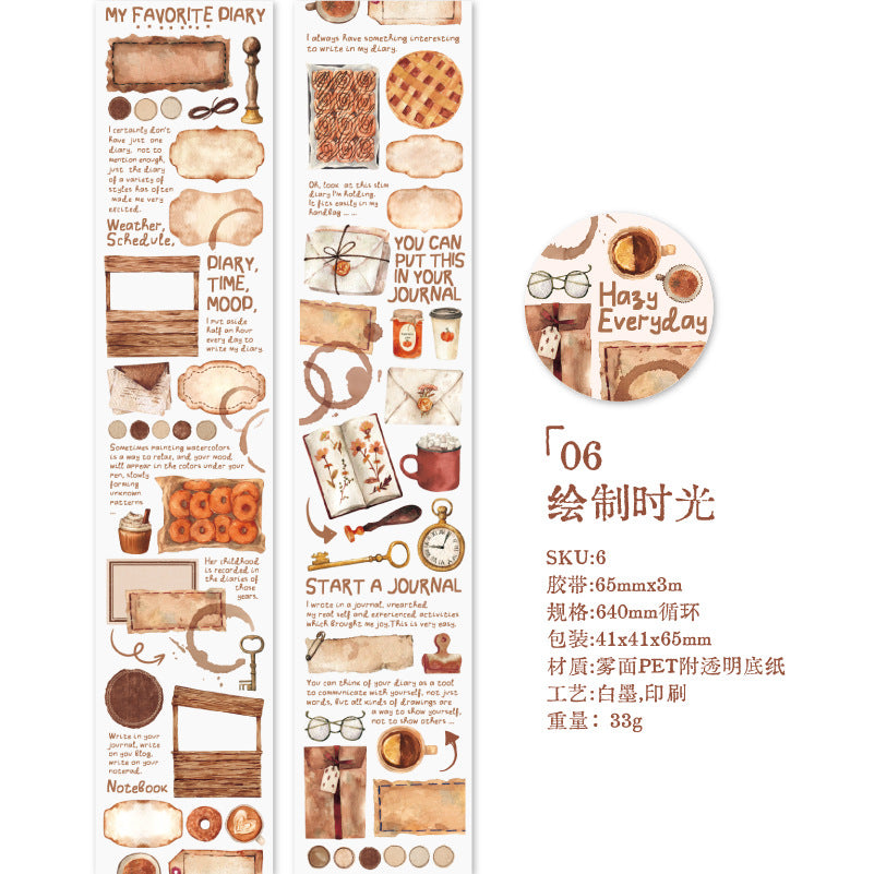 1 Roll Coffee Theme PET Stickers MLRC