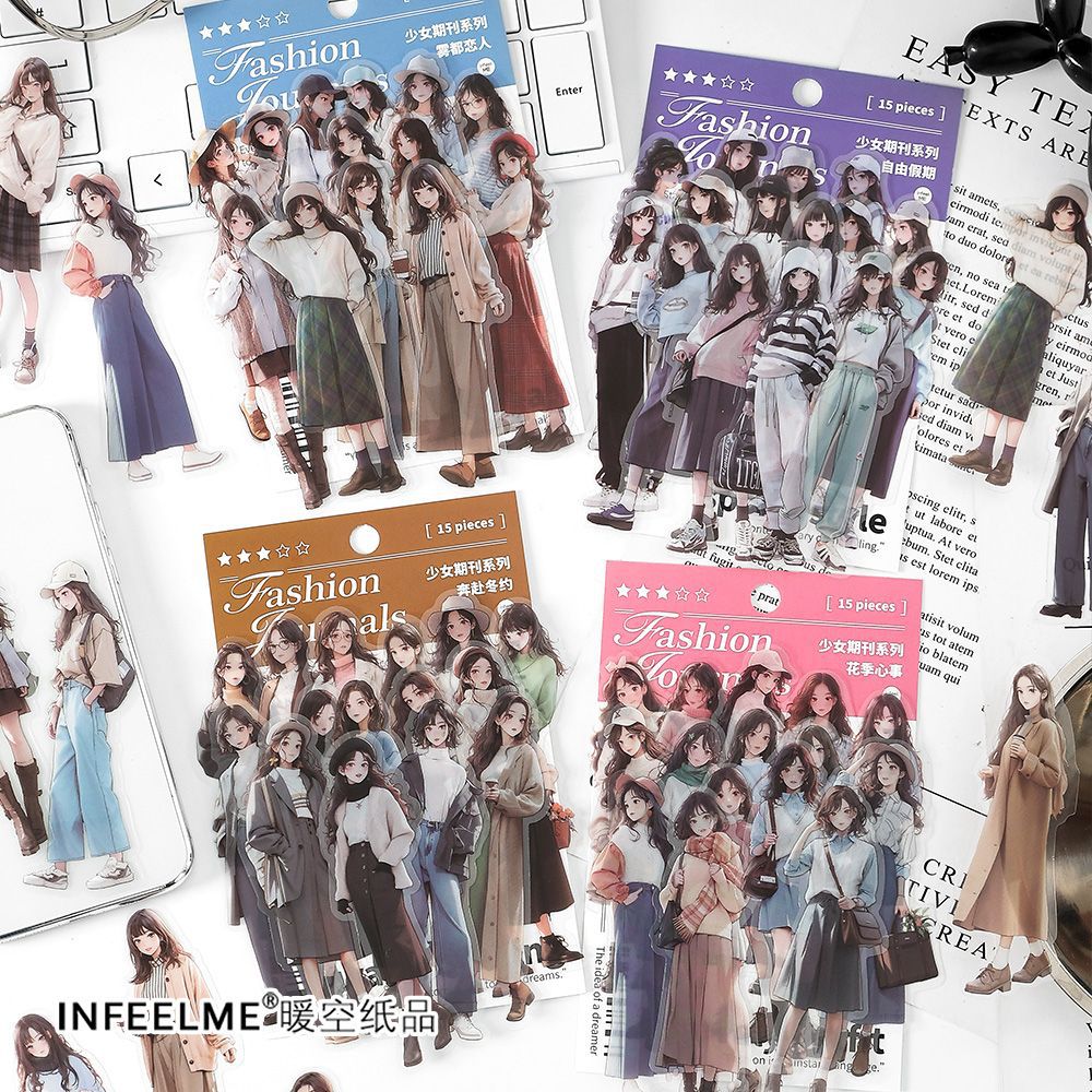 15 Pcs Fashion Girl PET Stickers SNQK