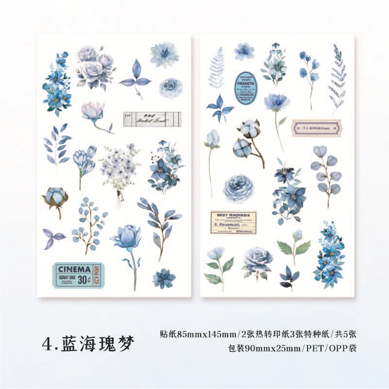 5 Sheets Flowers Stickers HQQX