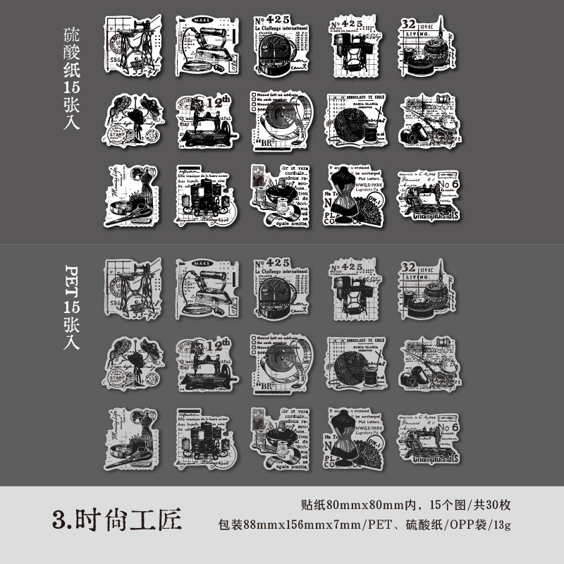30pcs Vintage Scrapbook Stickers JWJZ