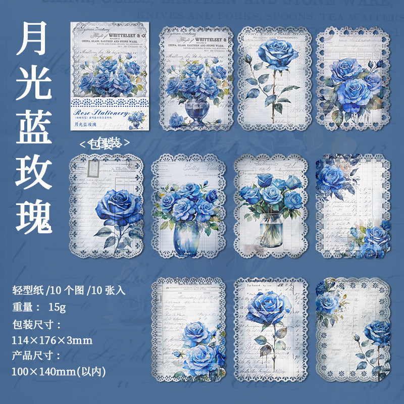 10Pcs Rose Theme Scrapbook Paper MGXJ