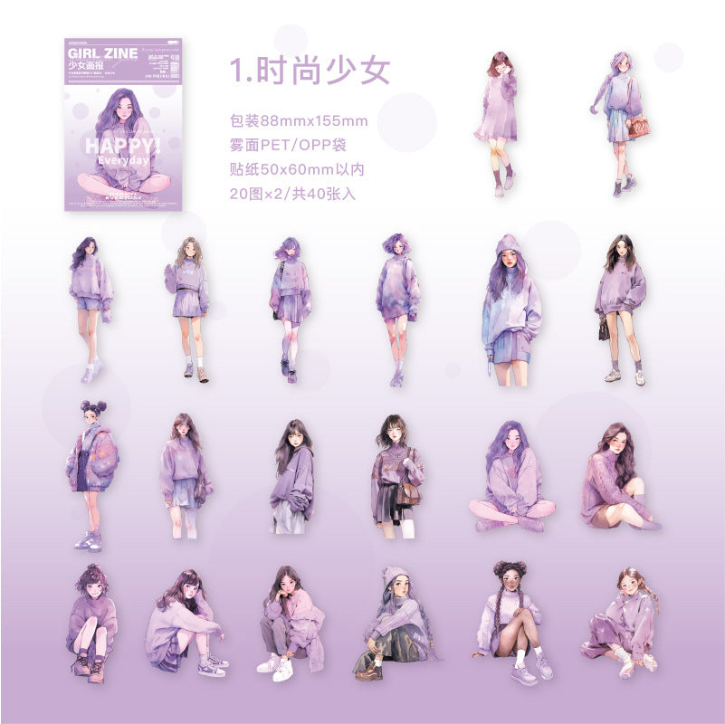 40 Pcs Girl PET Stickers SNHB