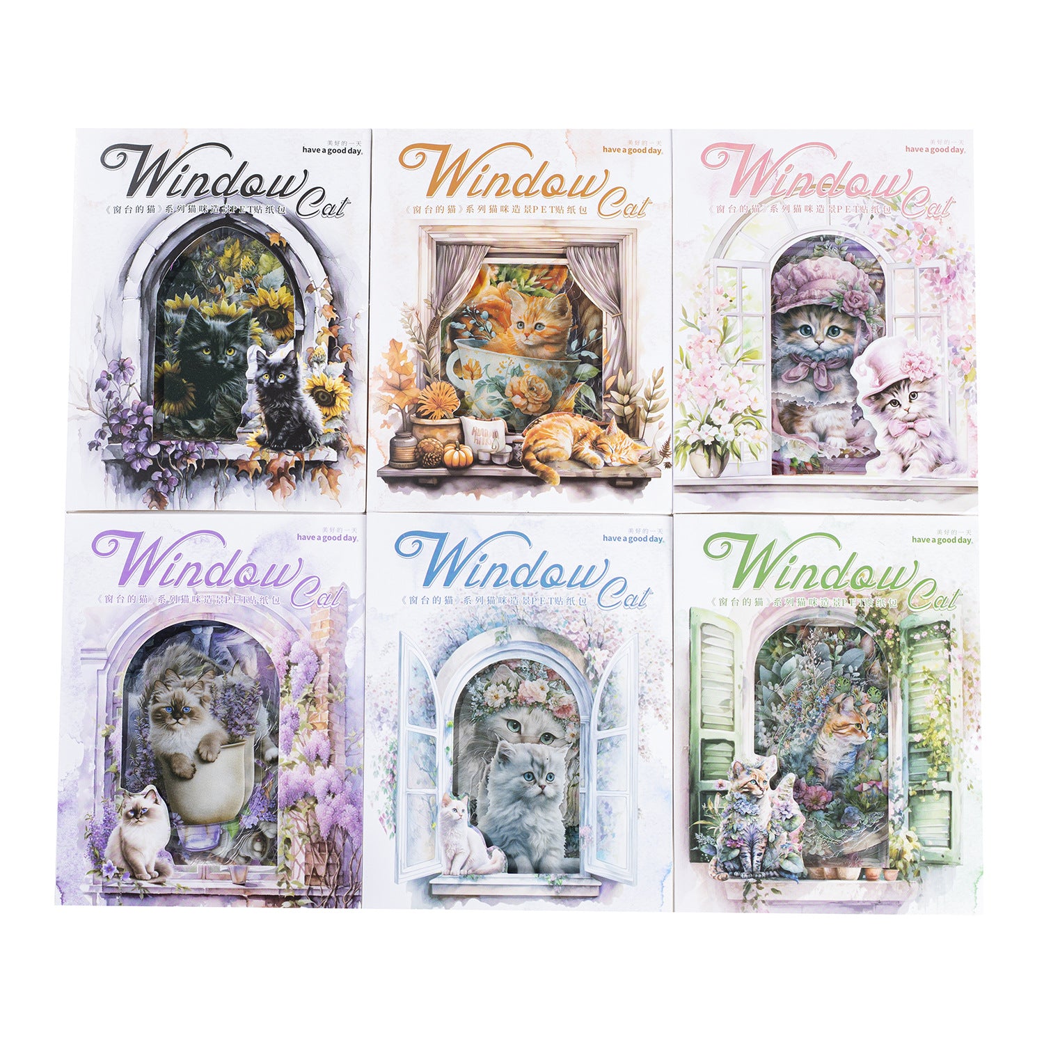 30 Pcs Windows Cat PET Stickers CTDM