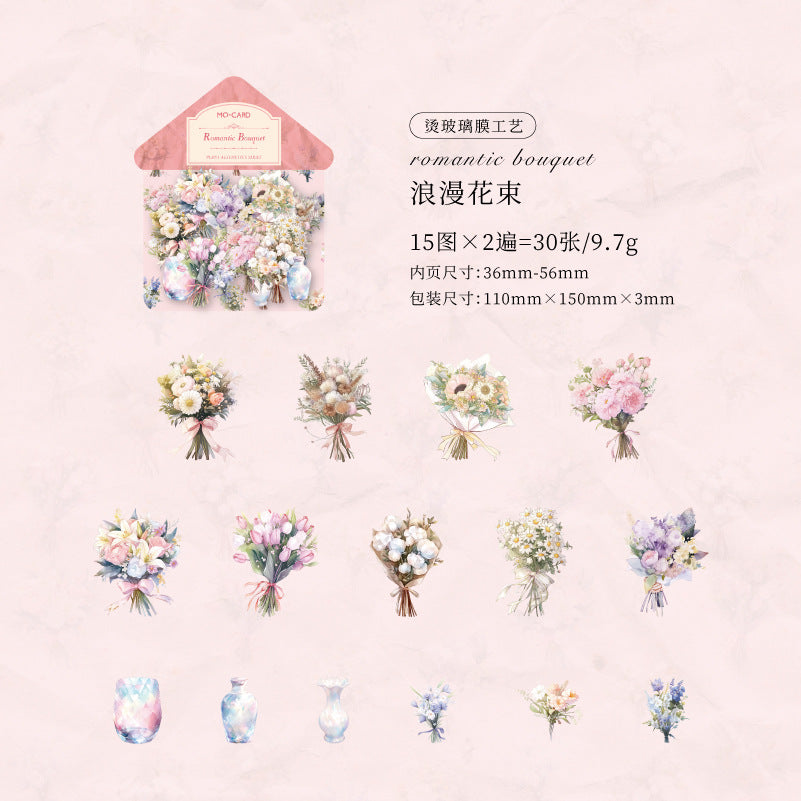 30 Pcs Flowers PET Stickers ZWMX
