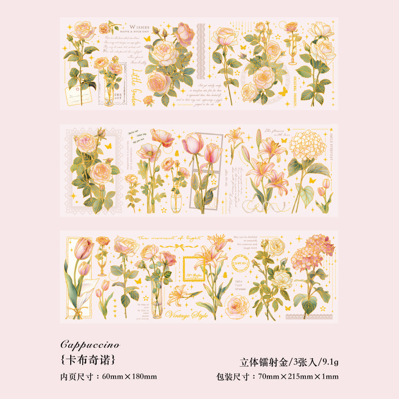 3 Pcs Flowers PET Stickers YDHY