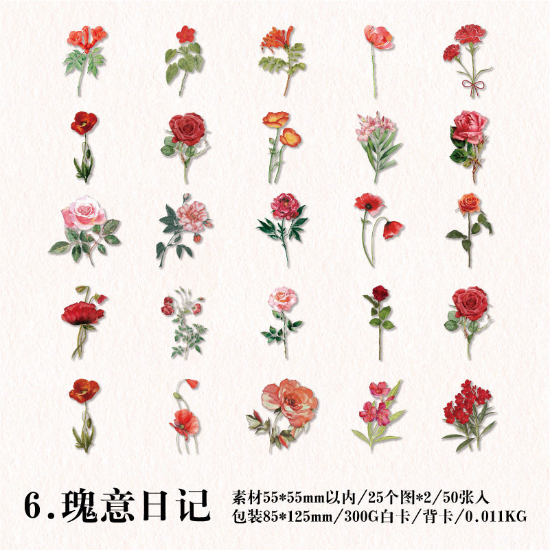 50 Pcs Flowers PET Stickers HJSC