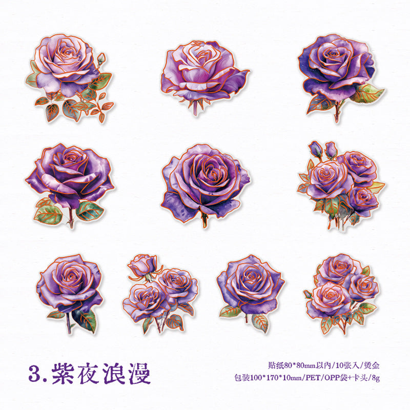 10pcs PET Rose Stickers MGWH