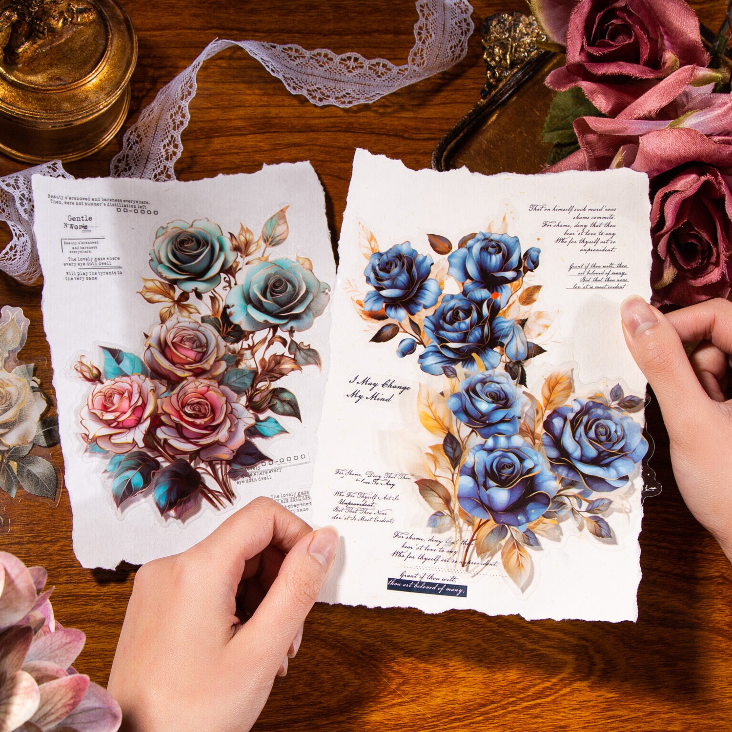 10 Pcs Vintage Rose Stickers FYMG