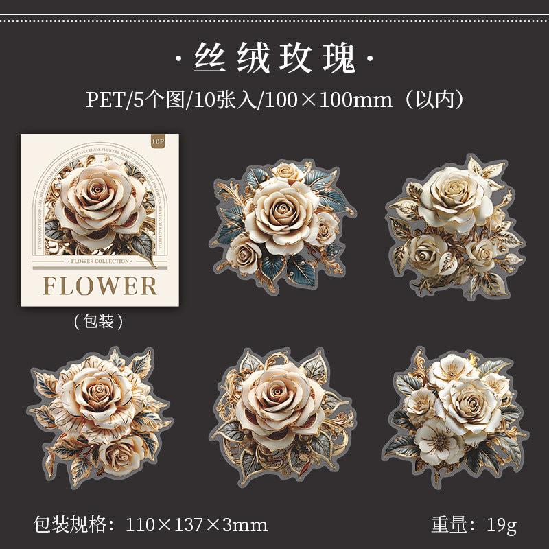 10 Pcs PET Flower Stickers XHJJ