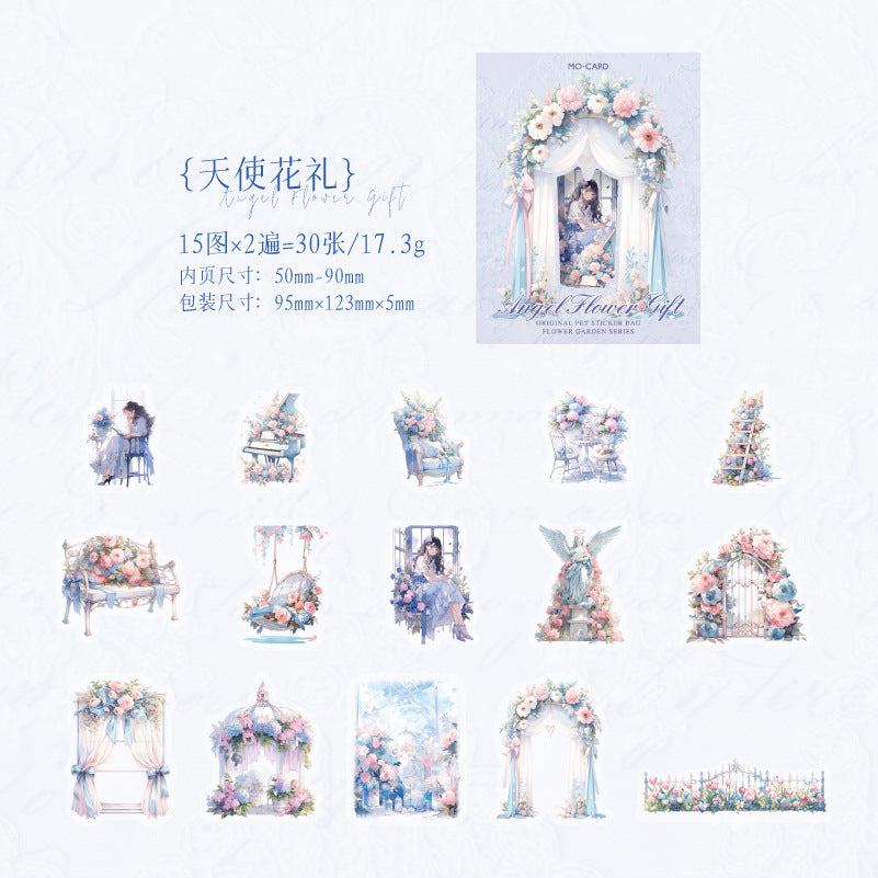30 Pcs Floral PET Stickers HJTY