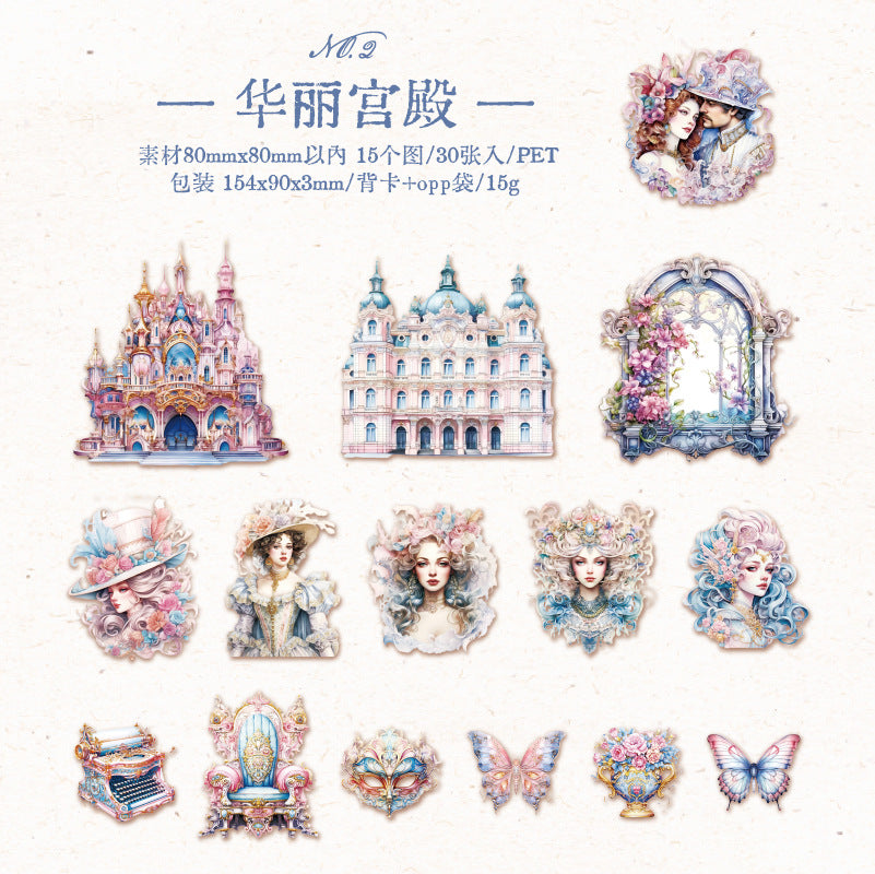 30 Pcs Baroque Theme PET Stickers LMBKL