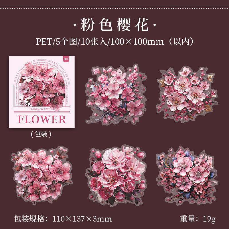10 Pcs PET Flower Stickers XHJJ