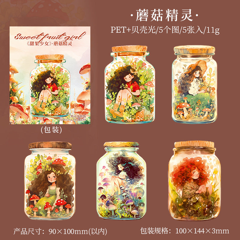 5 Pcs Bottle and Flowers PET Stickers TGSN