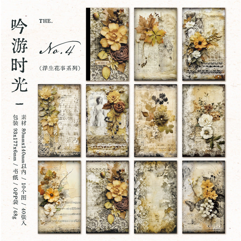 40pcs Vintage Flower Scrapbook Paper FSHS