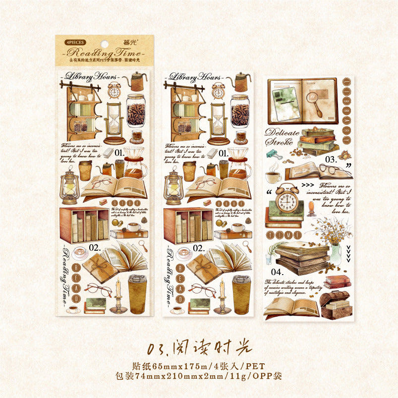 4 Pcs Vintage PET Stickers QYFDDF