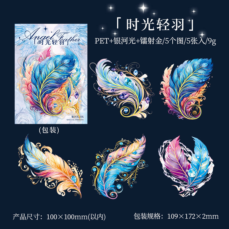 5 Pcs Feather PET Stickers TSZY