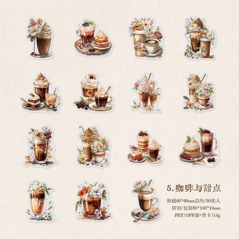 30pcs Coffee PET Stickers KFRJ