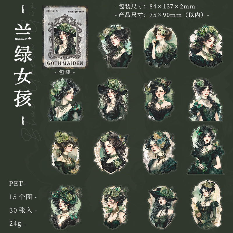 30 Pcs Gothic Girl PET Stickers GTSN