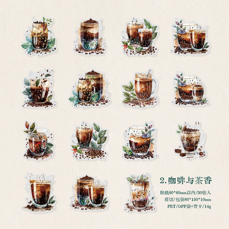 30pcs Coffee PET Stickers KFRJ