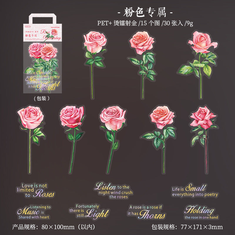 30pcs Rose Theme PET Stickers MGHF