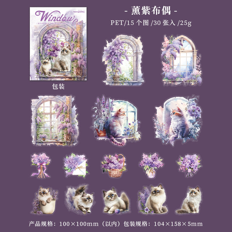 30 Pcs Windows Cat PET Stickers CTDM