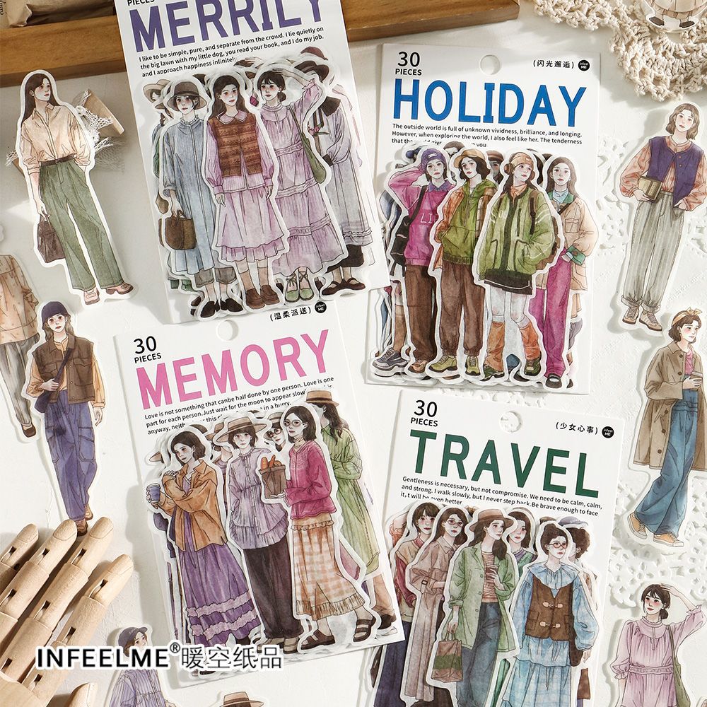30 Pcs Fashion Girl PET Stickers BZYB