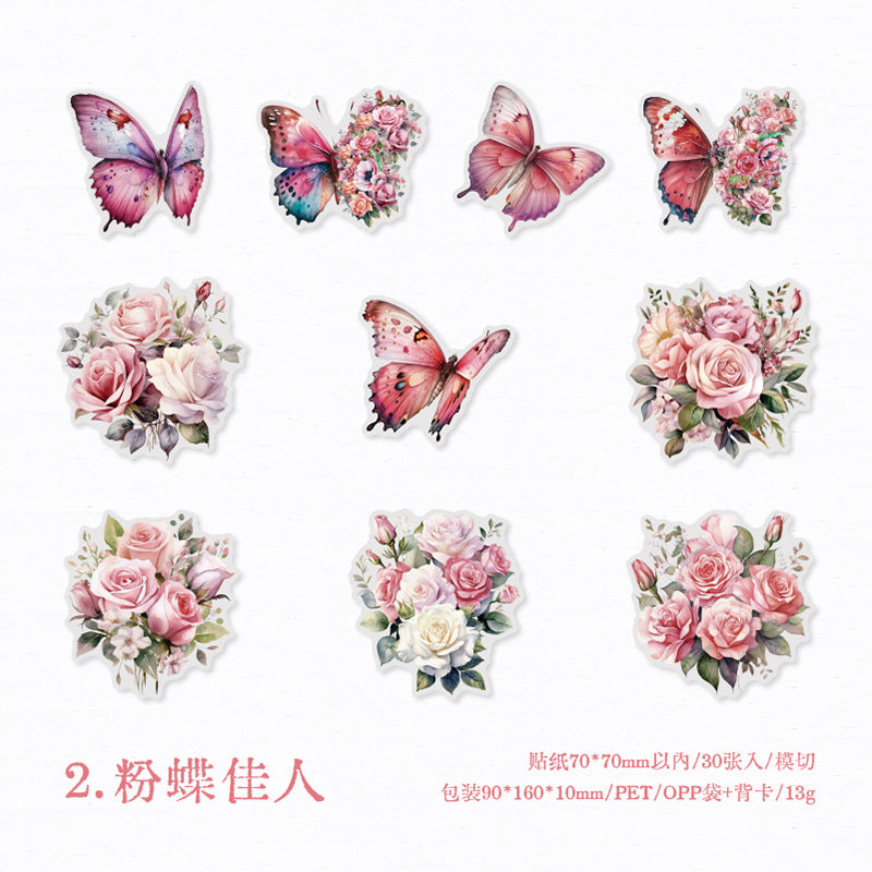 30pcs Flowers and Butterfly PET Stickers YDGW