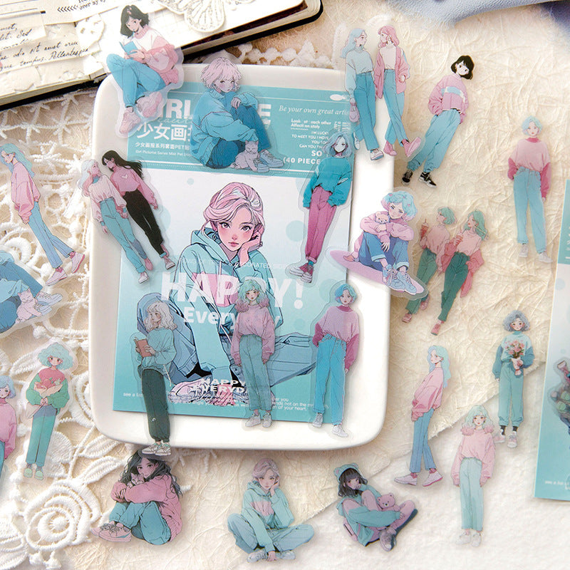 40 Pcs Girl PET Stickers SNHB