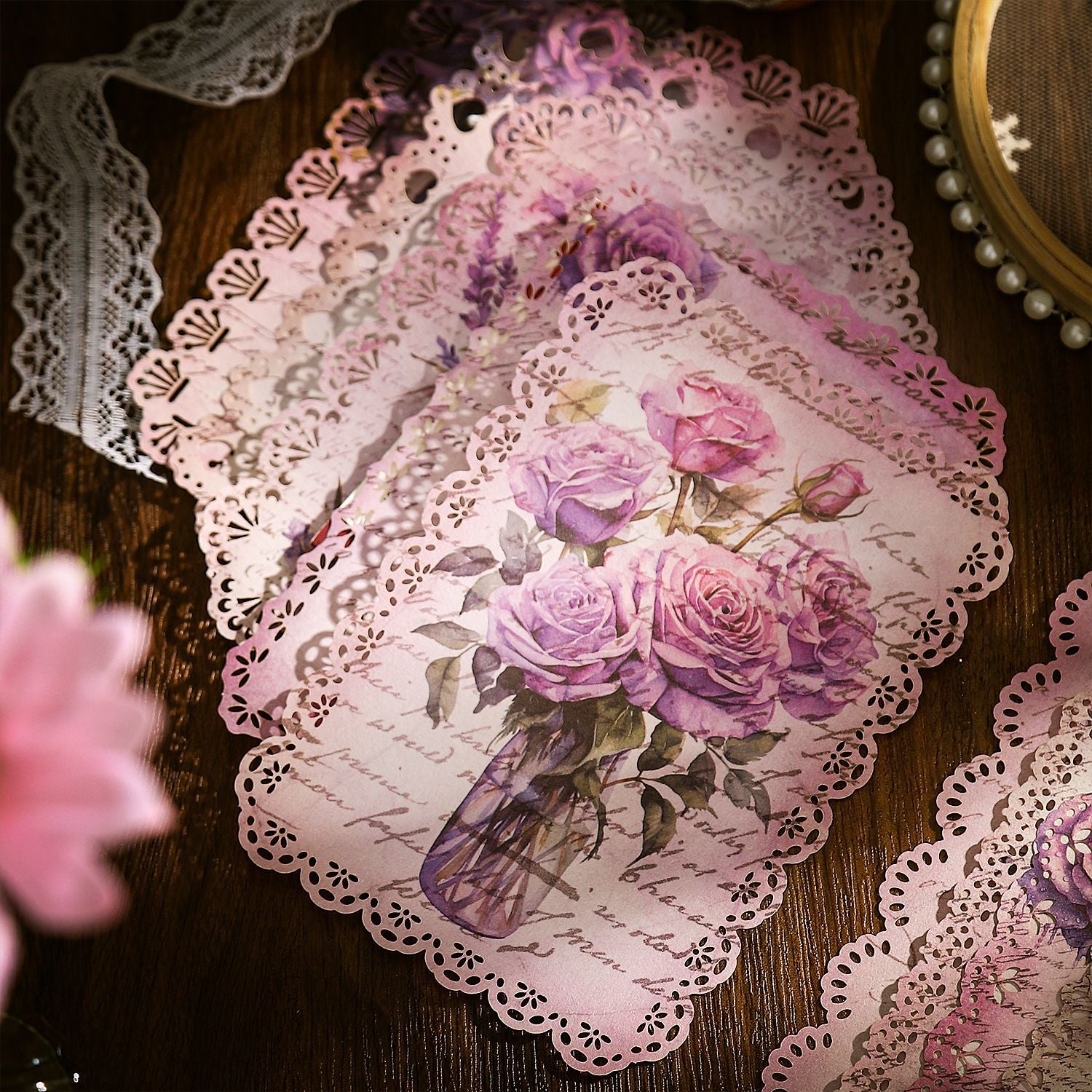 10Pcs Rose Theme Scrapbook Paper MGXJ