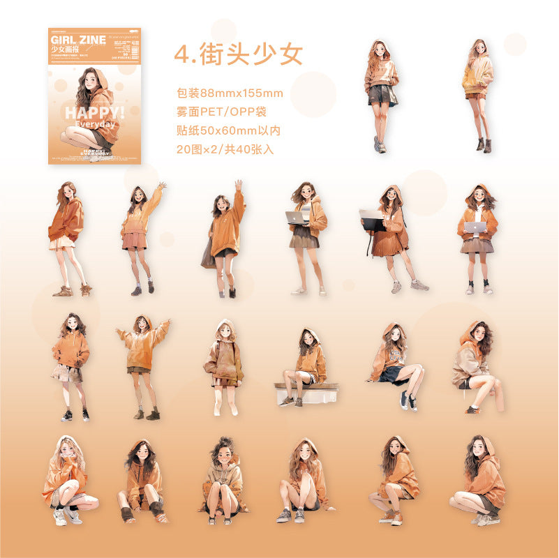 40 Pcs Girl PET Stickers SNHB