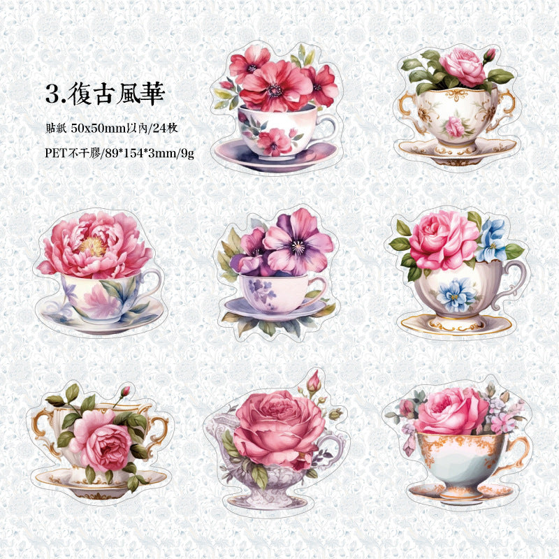 24 Pcs Flowrs and Mug PET Stickers SYLX