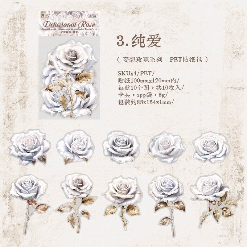 10pcs Vintage Rose Stickers WXMG