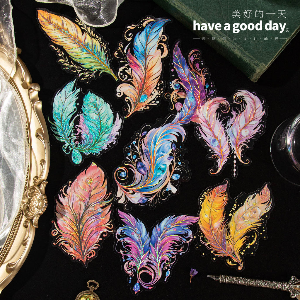 5 Pcs Feather PET Stickers TSZY
