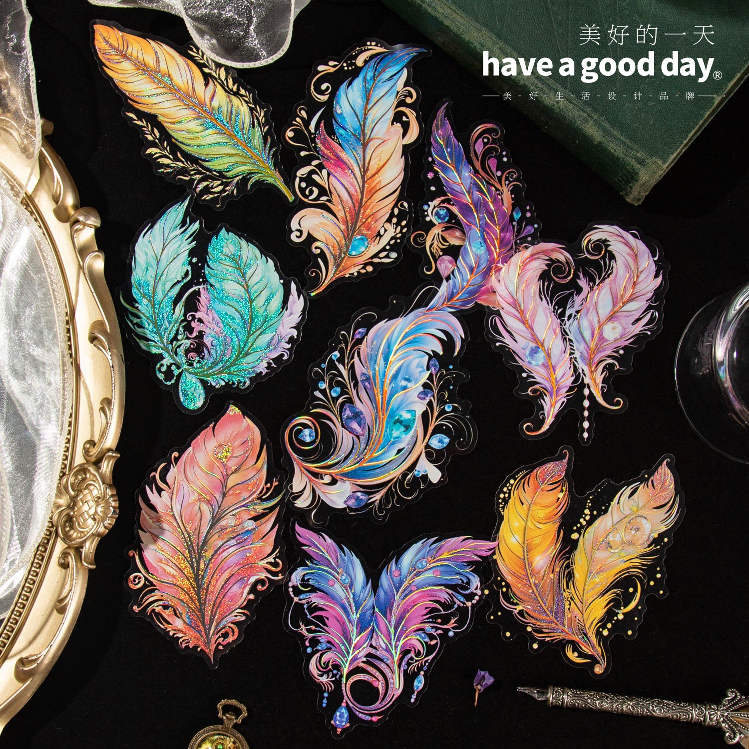 5 Pcs Feather PET Stickers TSZY