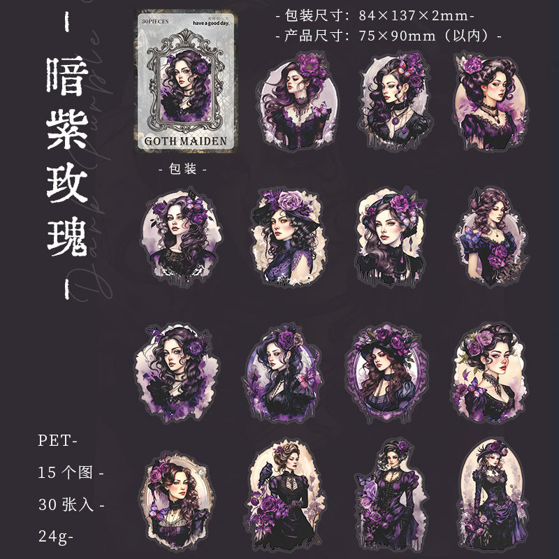 30 Pcs Gothic Girl PET Stickers GTSN