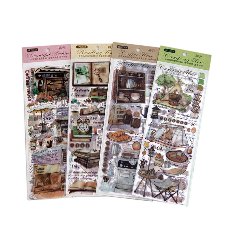 4 Pcs Vintage PET Stickers QYFDDF