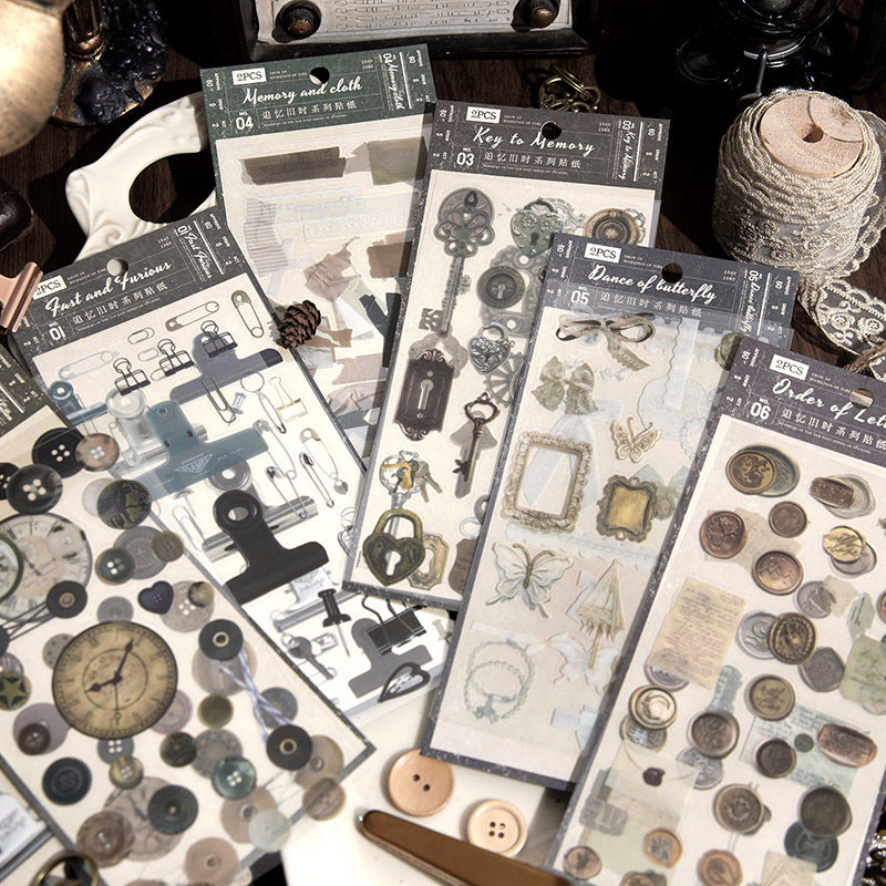 2 Pcs Vintage PET Stickers HJSY