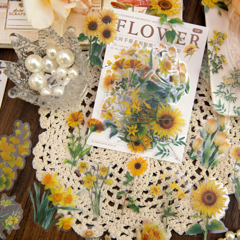 50 Pcs Flowers PET Stickers HJSC