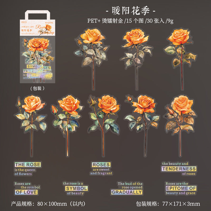 30pcs Rose Theme PET Stickers MGHF