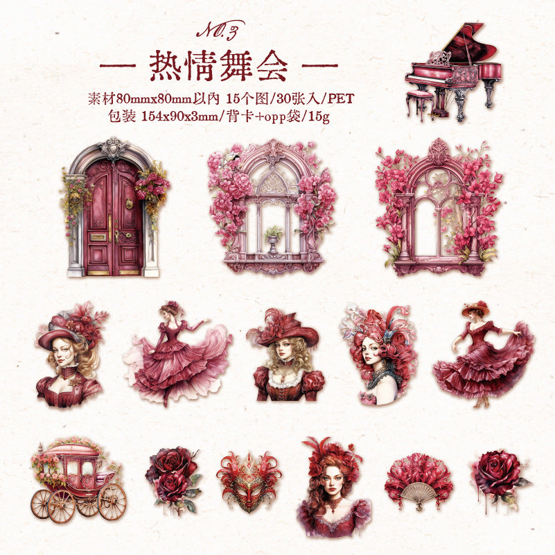 30 Pcs Baroque Theme PET Stickers LMBKL