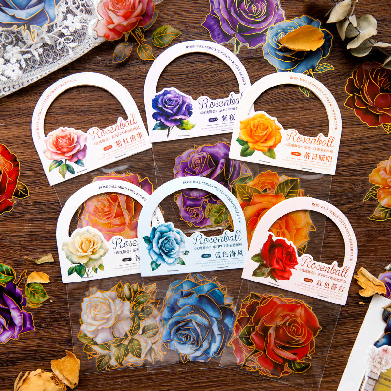 10pcs PET Rose Stickers MGWH